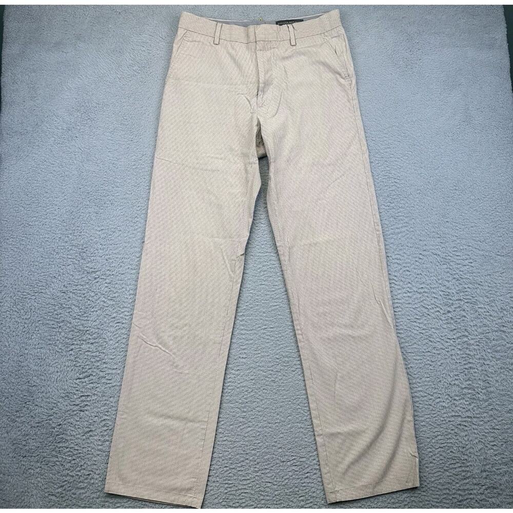 Banana Republic Tailored Fit Cream Plaid Linen Cotton Dress Pants Mens 34x32